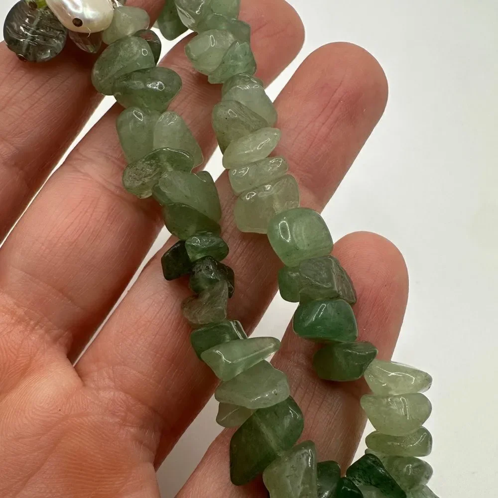 SALE! Genuine aventurine polished chip‎ bracelet with pearl and glass accents!